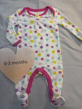 The Children's Place - White and Pink Footie Sleeper with Playful Polka Dots